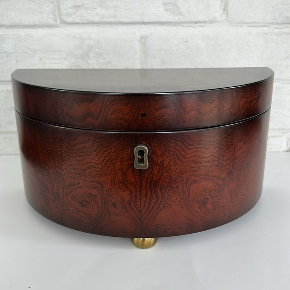 Vintage Bombay CompanyJewelry Box Half Circle Wooden Brown With Tray Key - Picture 14 of 16